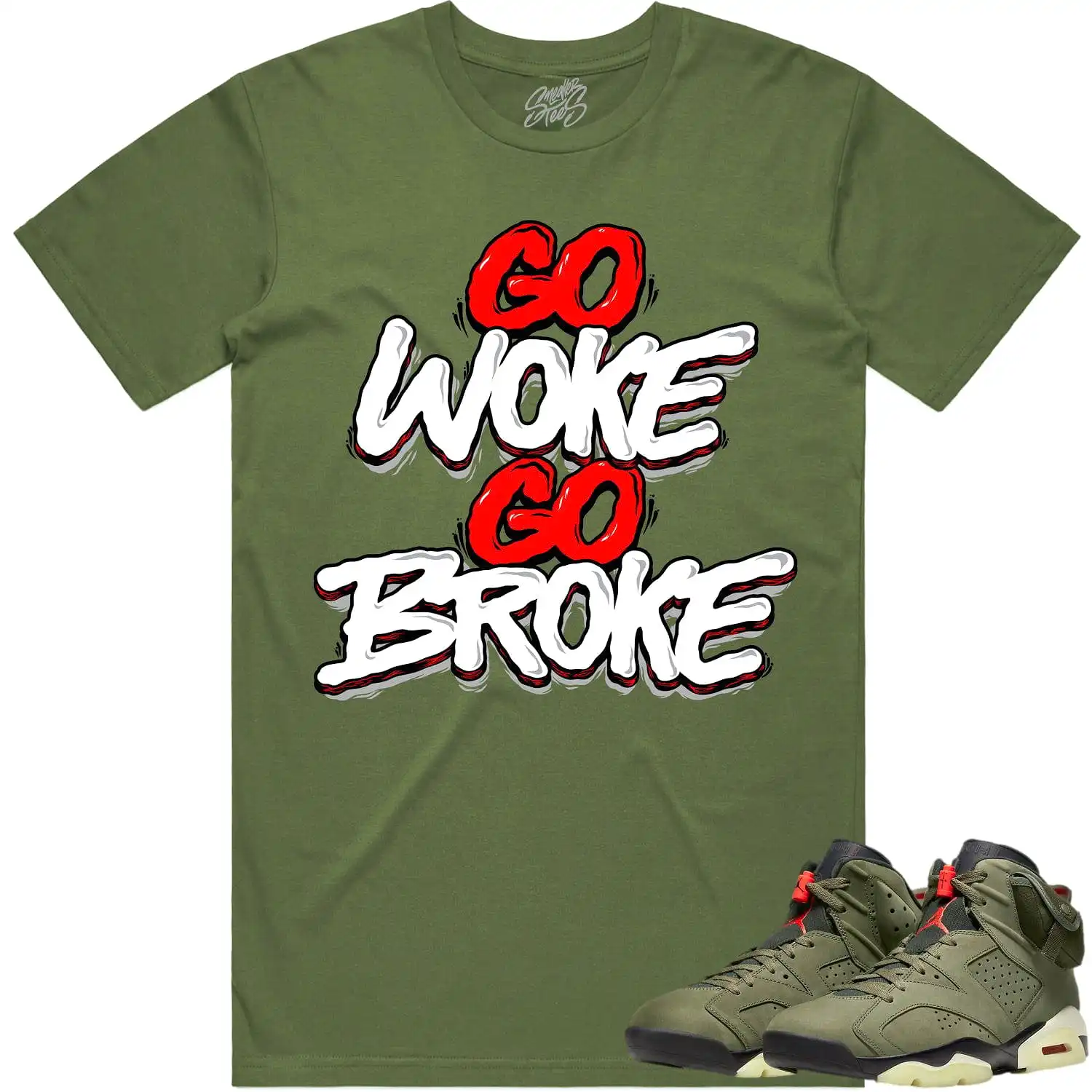 Jordan 6 Cactus Jack 6s Shirt to Match - RED GO WOKE GO BROKE