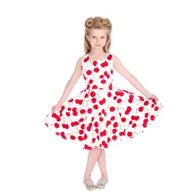 Little Kitty Girl's White Red Cherry Party Dress