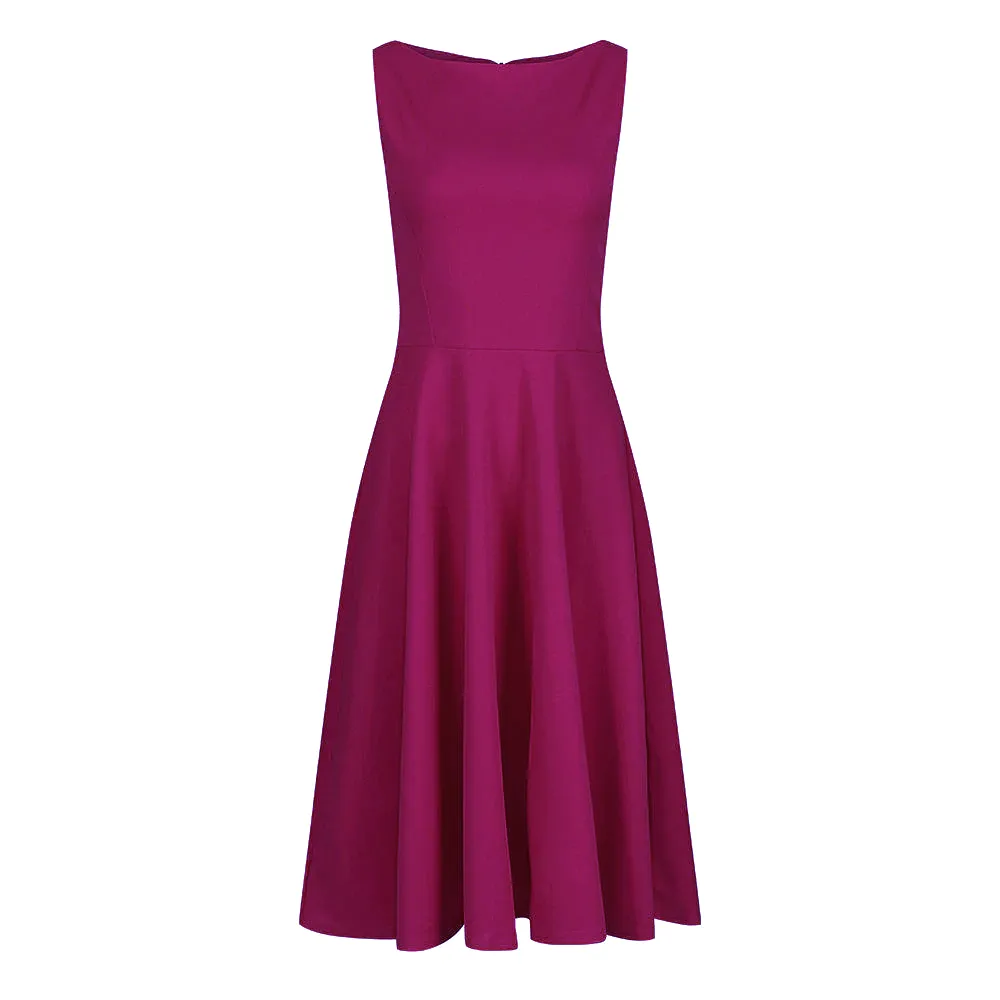 Magenta Sleeveless Audrey Hepburn Style 50s Swing Dress