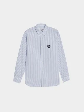 Men Black Heart Striped Shirt II, Light Blue