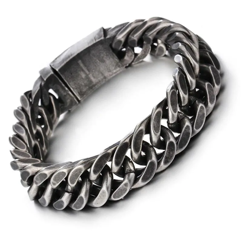 Men's Vintage Black Stainless Steel Bracelets with Rhombus Link Chain