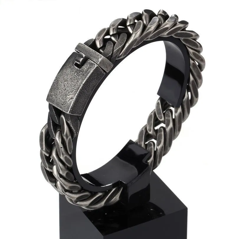 Men's Vintage Black Stainless Steel Bracelets with Rhombus Link Chain