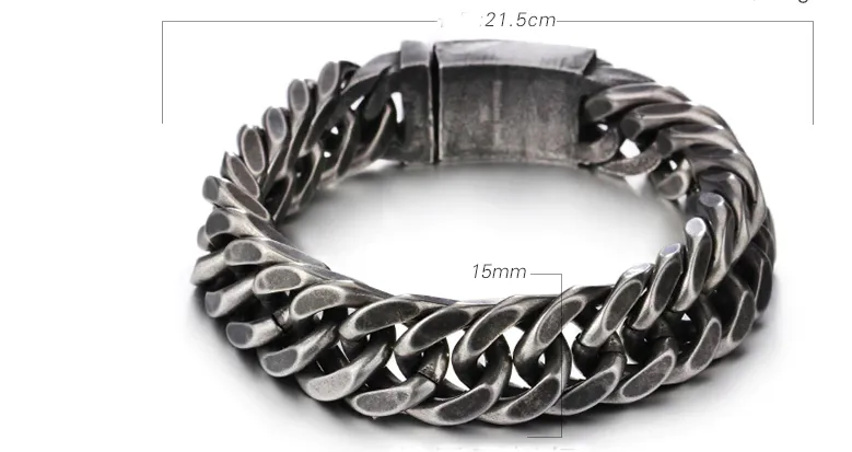 Men's Vintage Black Stainless Steel Bracelets with Rhombus Link Chain