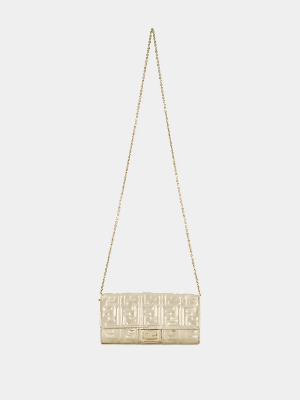 Metallic Gold Baguette Continental Clutch with Chain