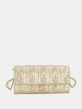 Metallic Gold Baguette Continental Clutch with Chain