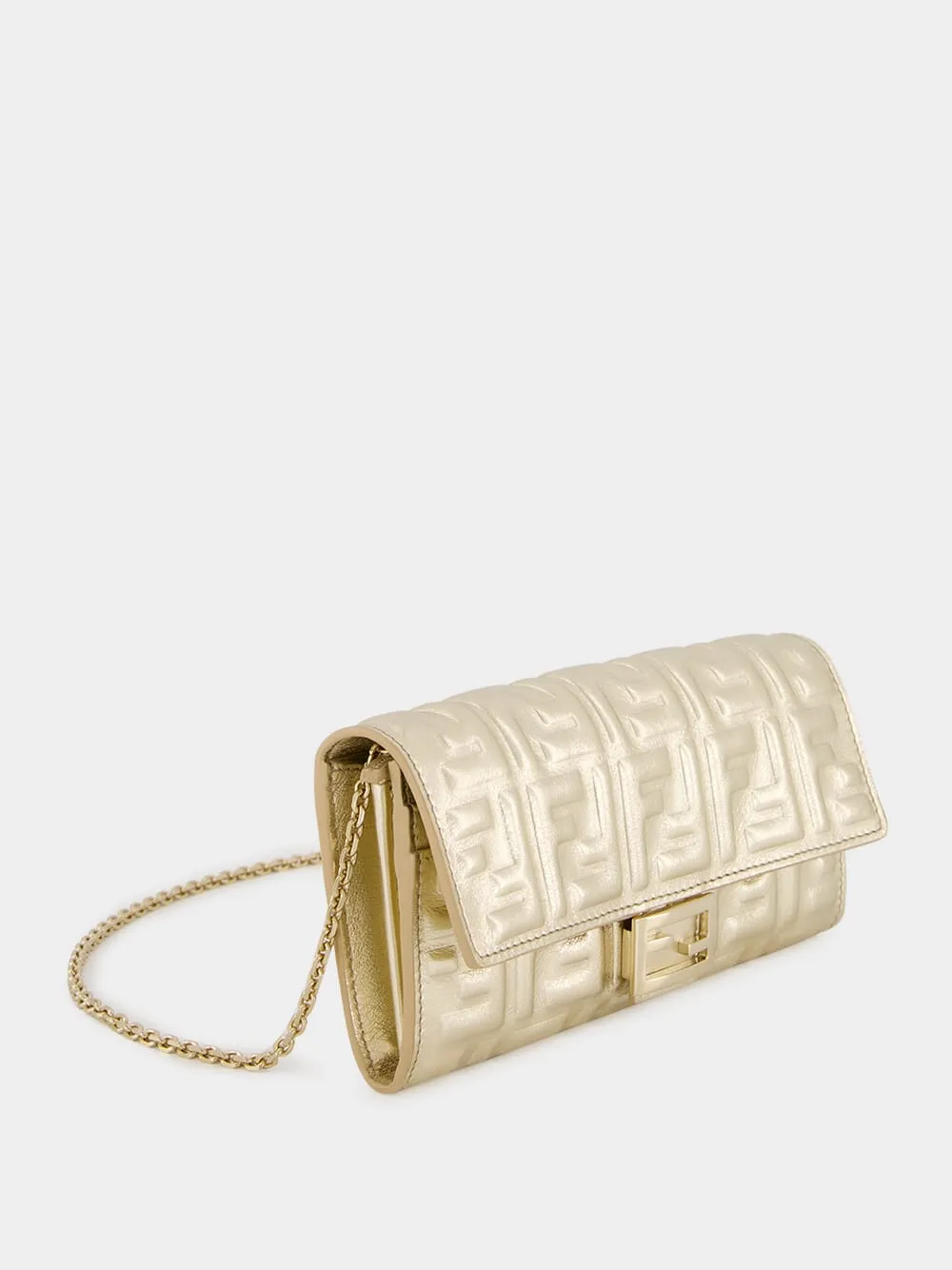 Metallic Gold Baguette Continental Clutch with Chain