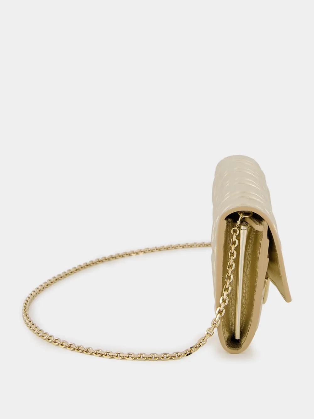 Metallic Gold Baguette Continental Clutch with Chain