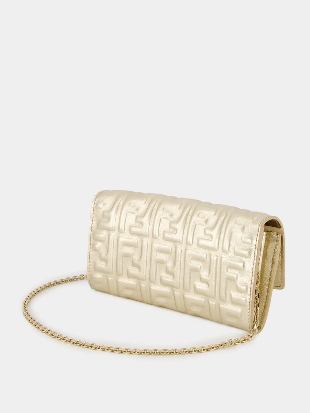 Metallic Gold Baguette Continental Clutch with Chain