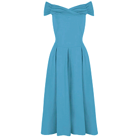 Mid Blue Crossover Vintage Bardot 50s Swing Dress