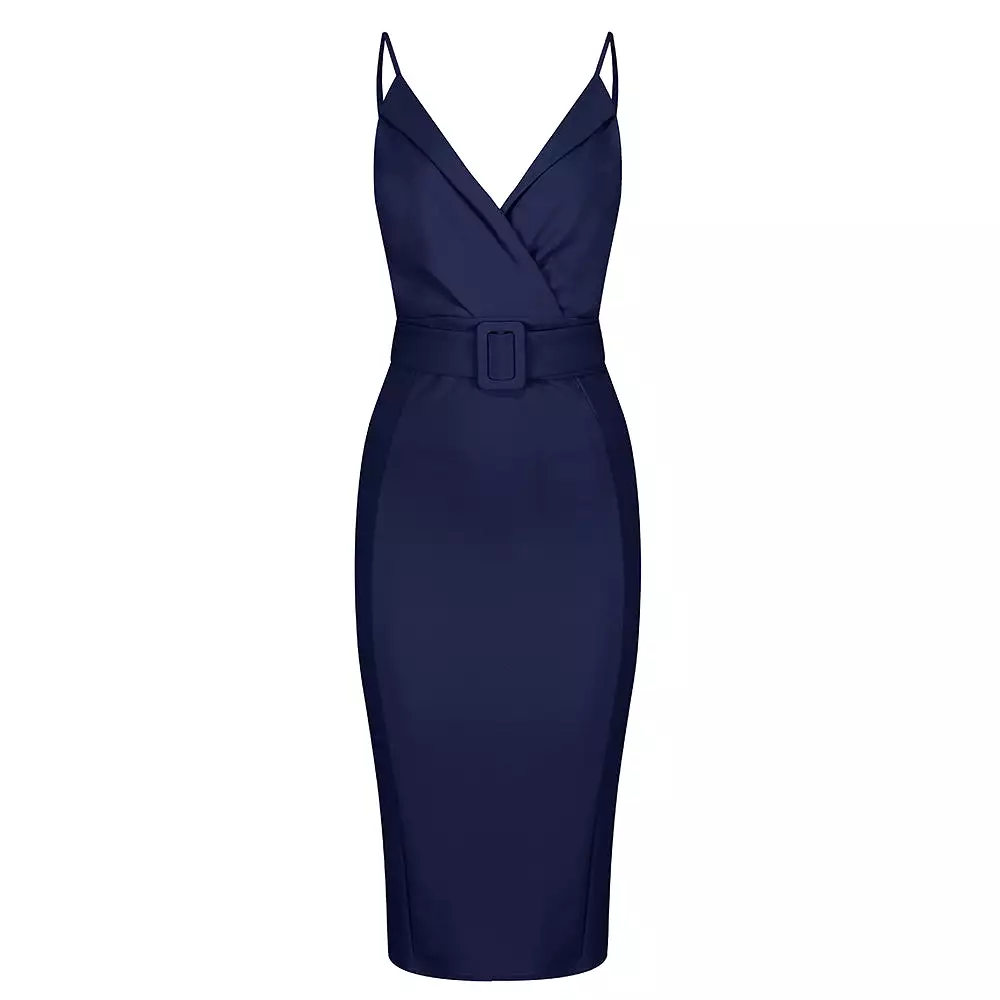 Navy Blue Strappy Bodycon Wiggle Dress