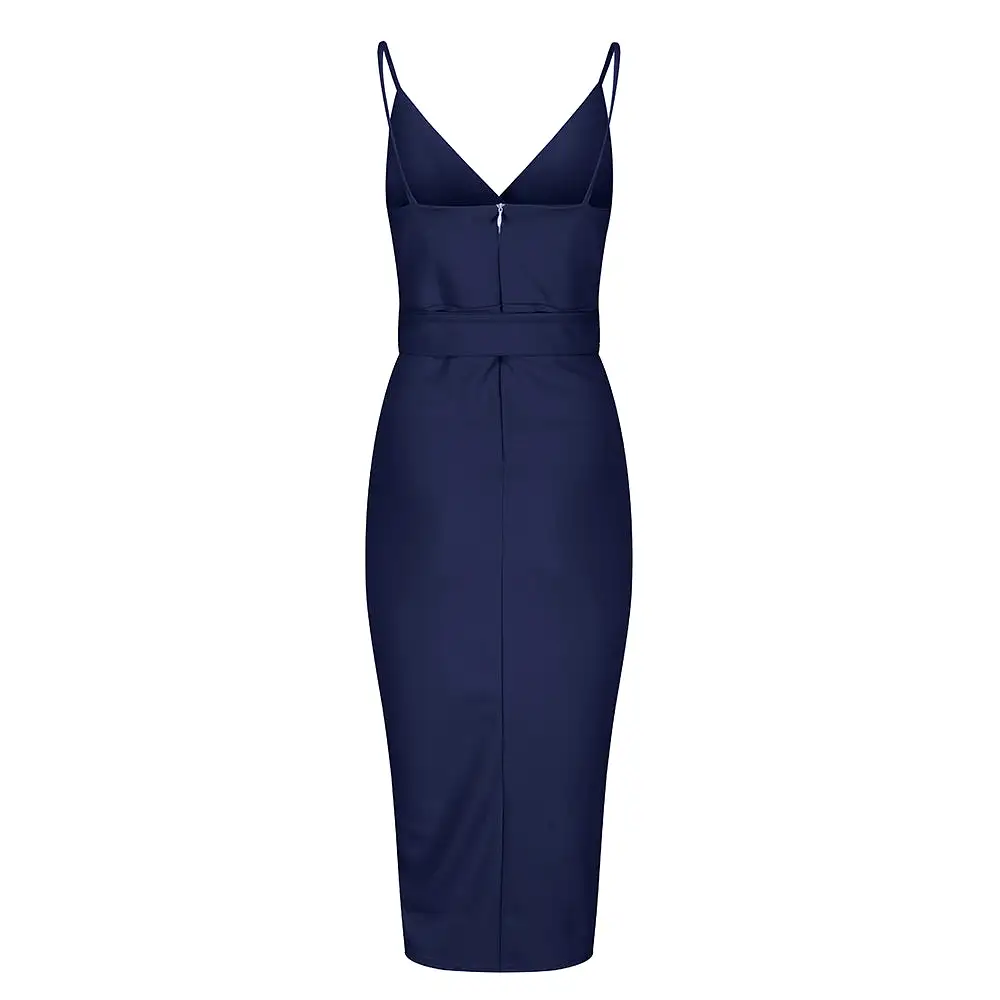 Navy Blue Strappy Bodycon Wiggle Dress