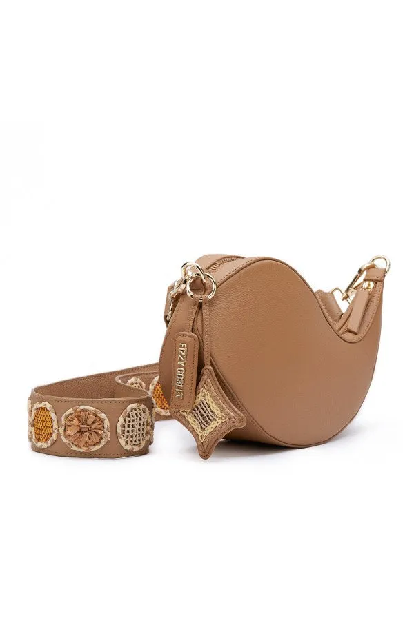 NEO Crossbody Bag Leather - Tan With Raffia Belt