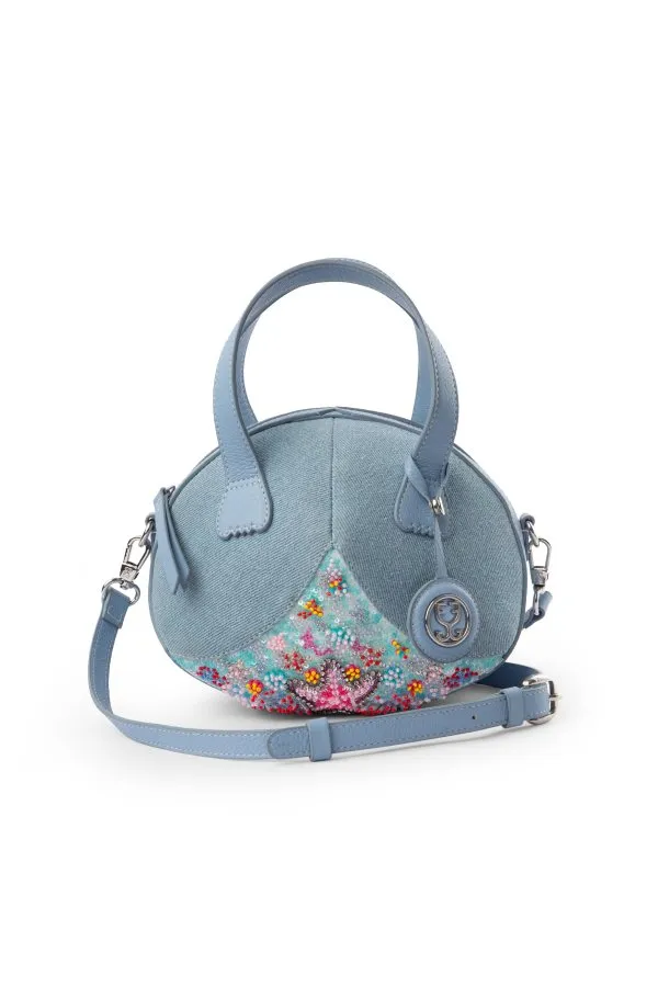 Oyster Crossbody In Denim And Leather : (With Embellished Sequins) - Limited Edition