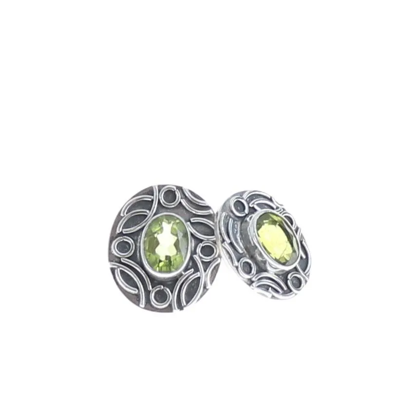 Peridot Sterling Earrings Oval 7X9mm Posts Wire Design