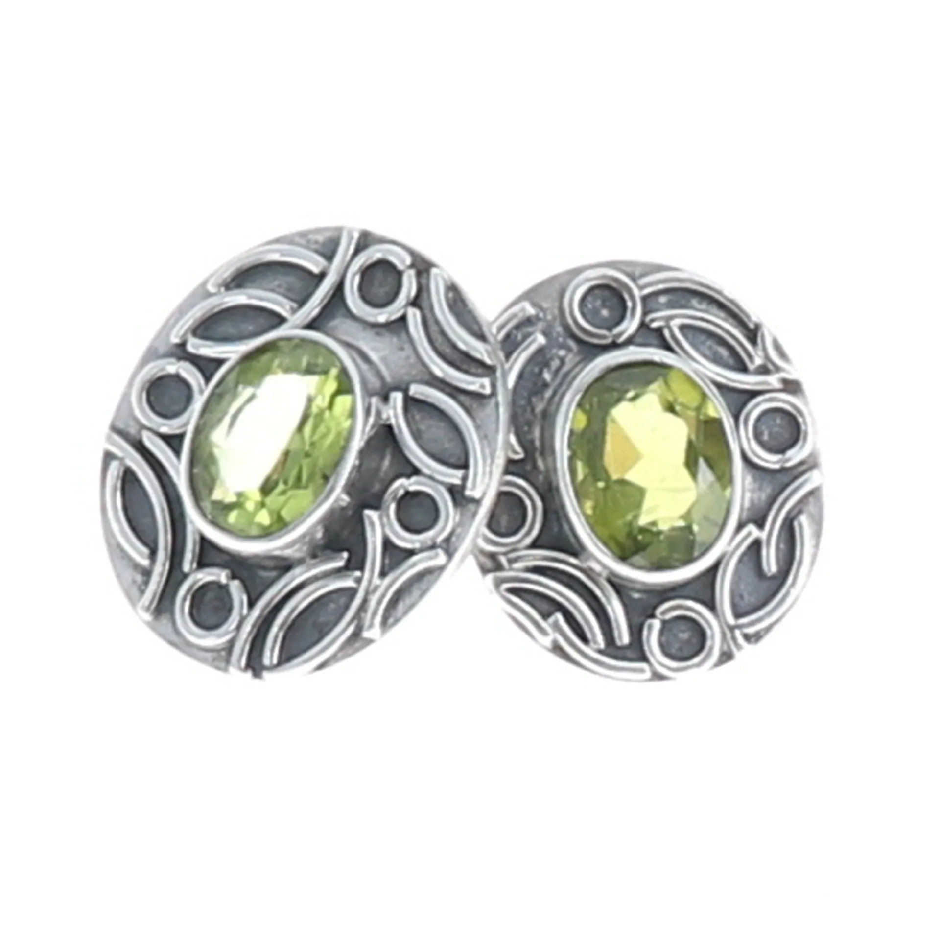 Peridot Sterling Earrings Oval 7X9mm Posts Wire Design