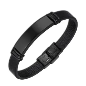 Personalizable PU-Leather Bracelet for Men in Black on Black