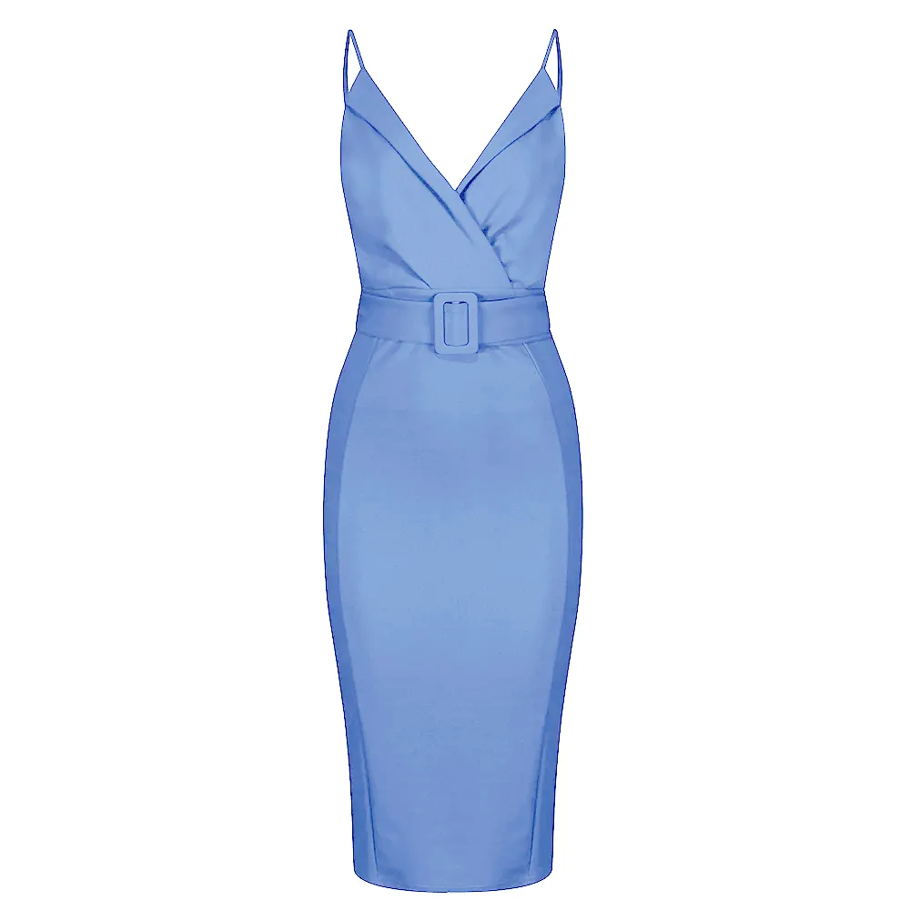 Pretty Blue Strappy Bodycon Wiggle Dress