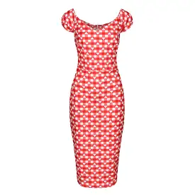 Red and White Gingham Heart Print Bodycon Pencil Dress