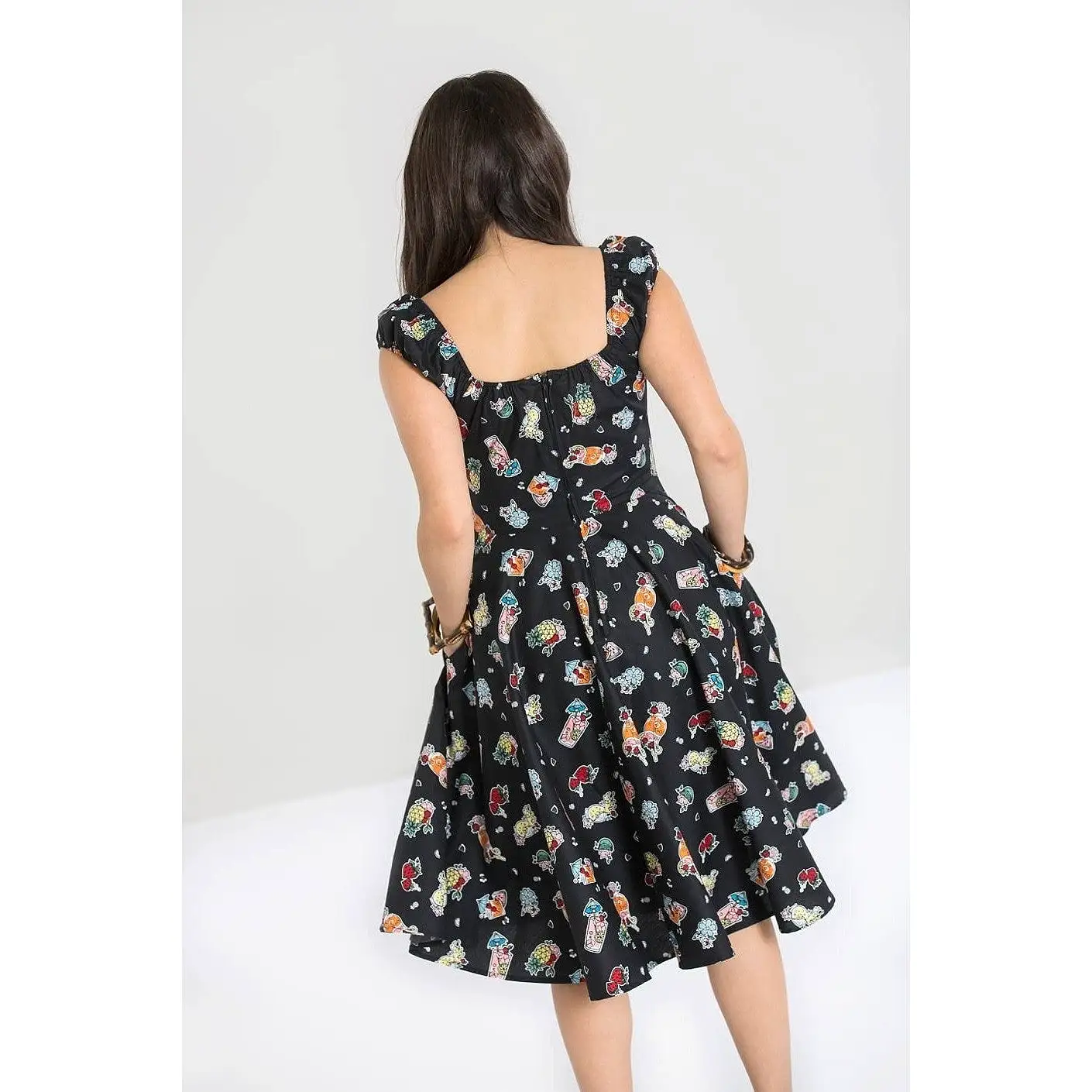 Retro 1950s Black Tropical Cocktail Swing Dress