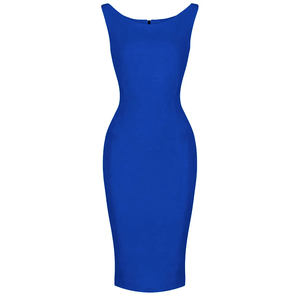 Royal Blue 40s Bodycon Sleeveless Hollywood Wiggle Dress