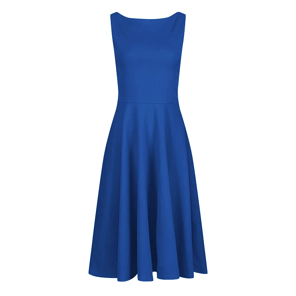 Royal Blue Audrey 1950s Style Swing Dress