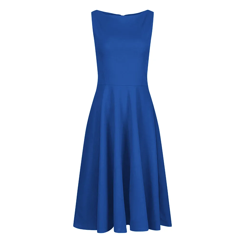 Royal Blue Audrey 1950s Style Swing Dress