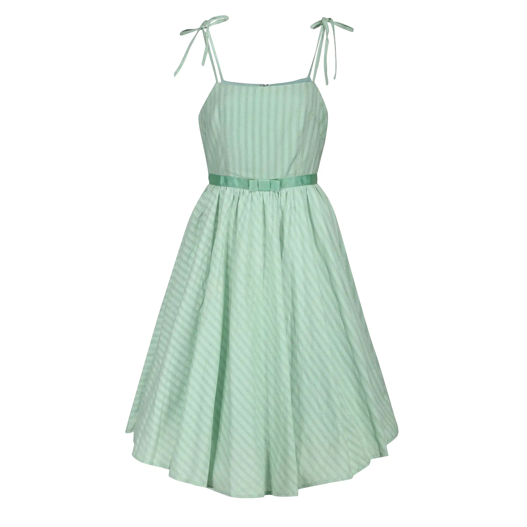 Sage Green Shoulder Strap Summer Swing Dress