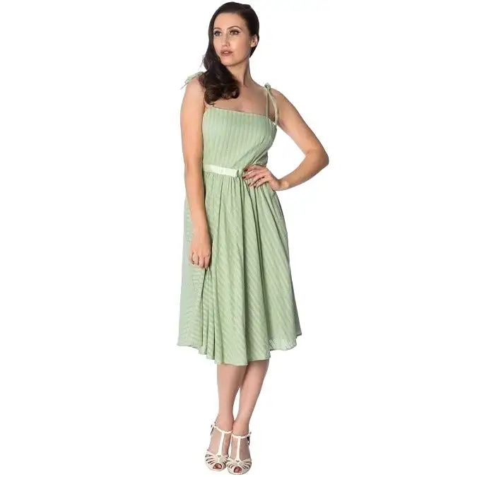 Sage Green Shoulder Strap Summer Swing Dress