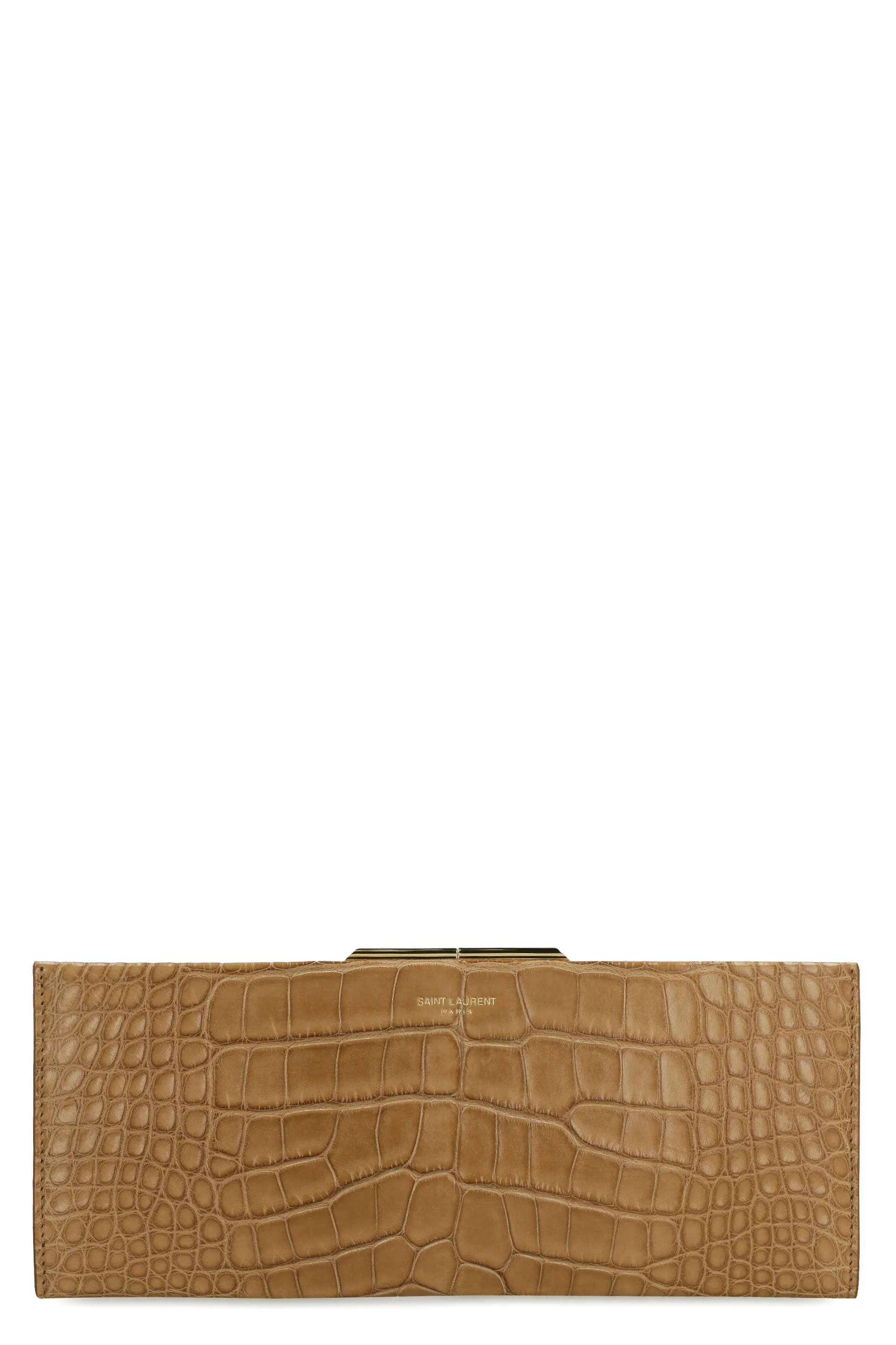 SAINT LAURENT Brown Crocodile Leather Clutch for Women