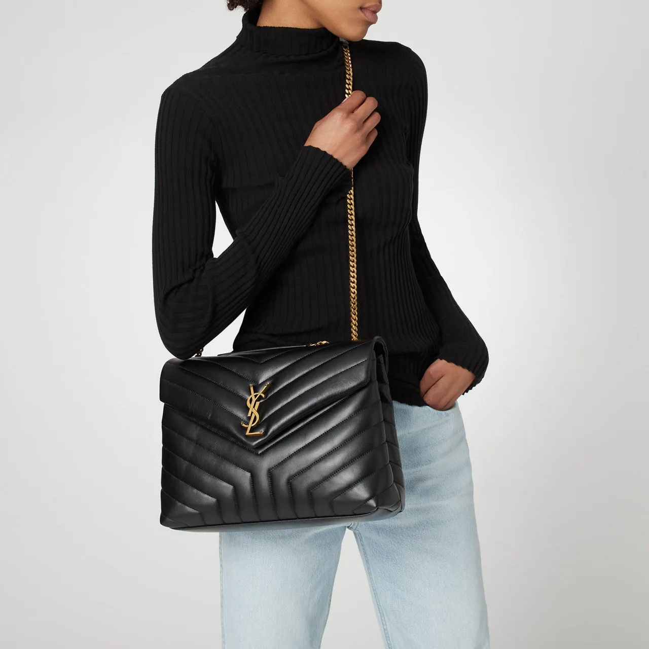 SAINT LAURENT Lou Lou Medium Quilted Leather Shoulder Bag - BLACK