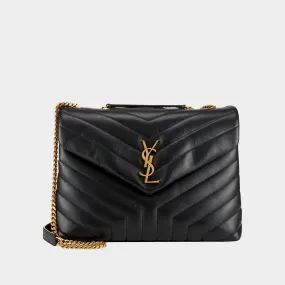 SAINT LAURENT Lou Lou Medium Quilted Leather Shoulder Bag - BLACK