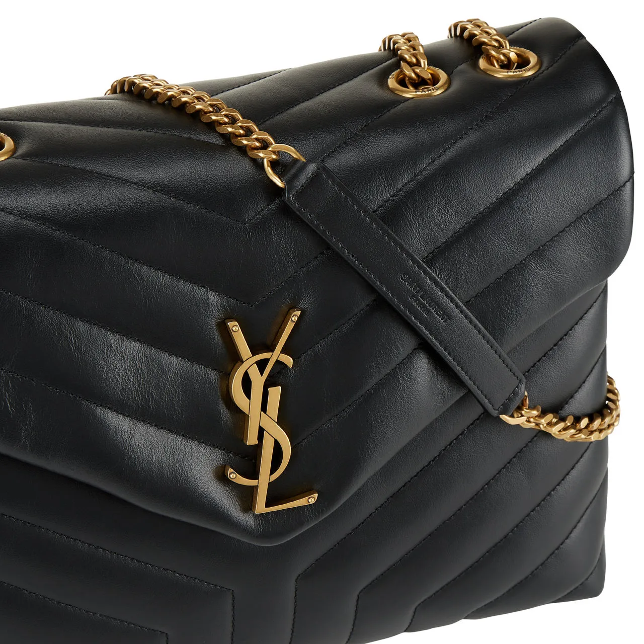 SAINT LAURENT Lou Lou Medium Quilted Leather Shoulder Bag - BLACK