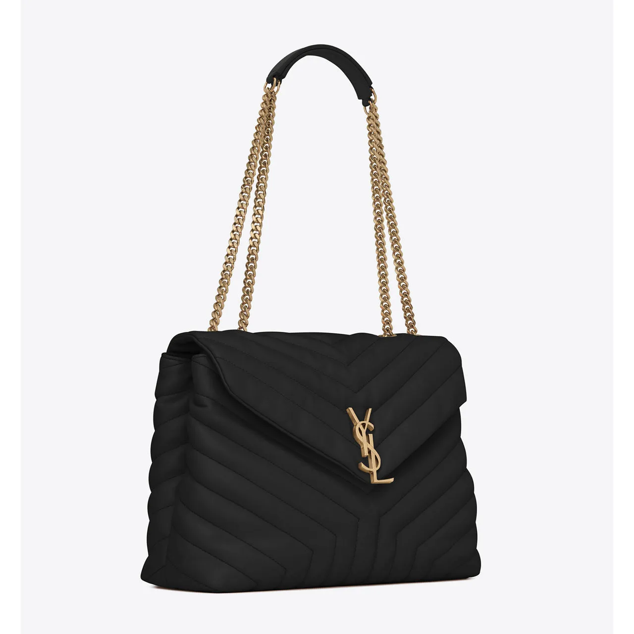 SAINT LAURENT Lou Lou Medium Quilted Leather Shoulder Bag - BLACK