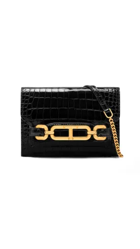 Shiny Stamped Crocodile Leather Whitney Mini Bag - Black