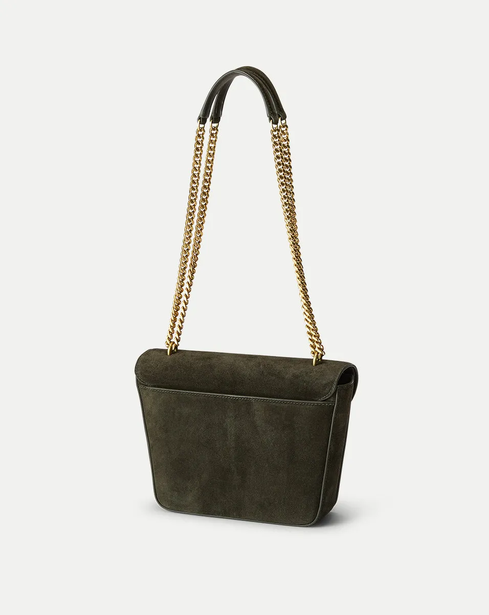 Suede Double Link Flap Bag