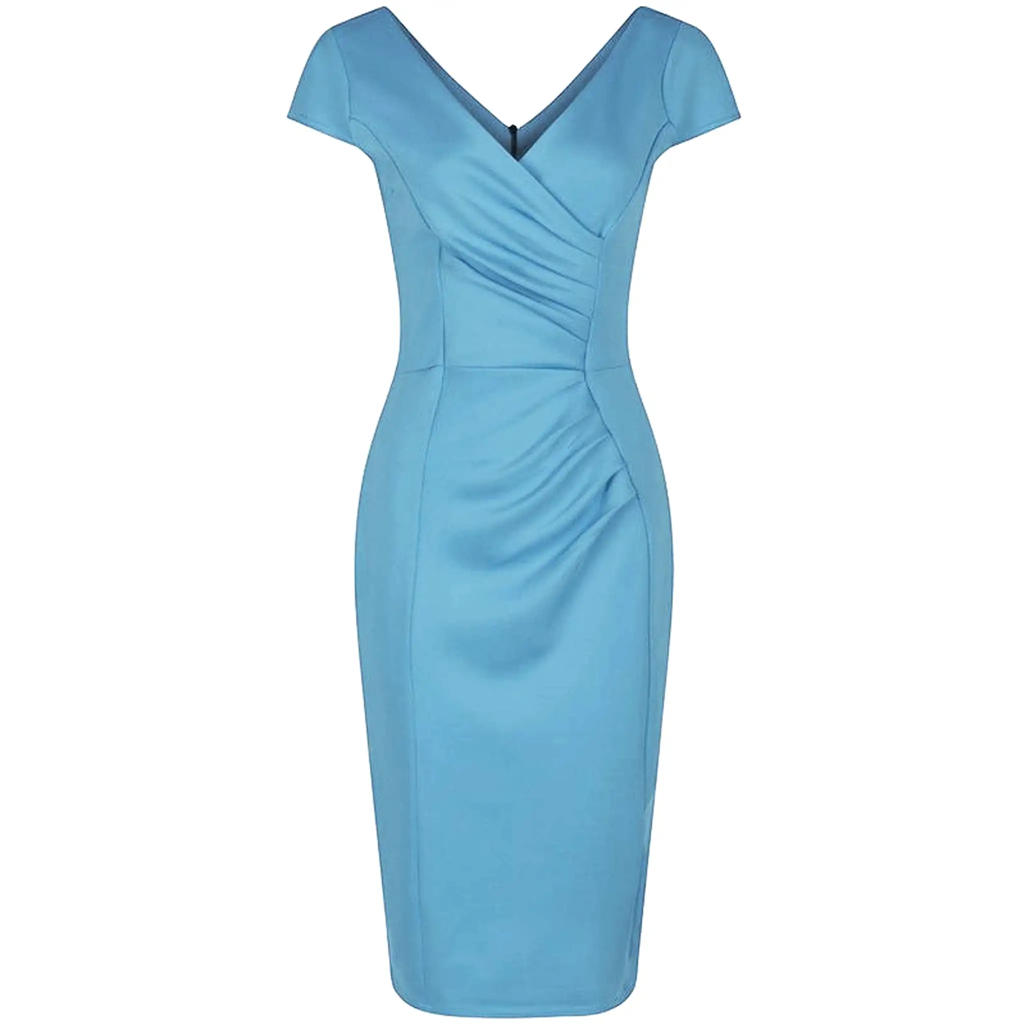 Summer Blue Cap Sleeve Crossover Top Bodycon Wiggle Pencil Dress