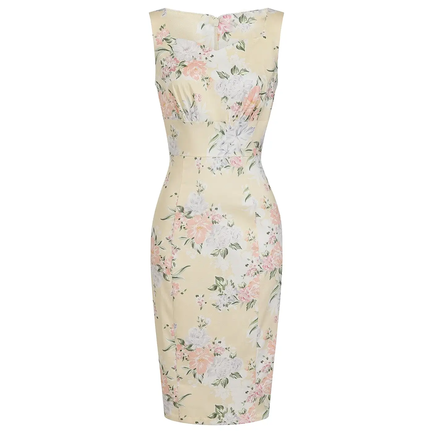 Summer Yellow Floral Classic 50s Vintage Wiggle Dress