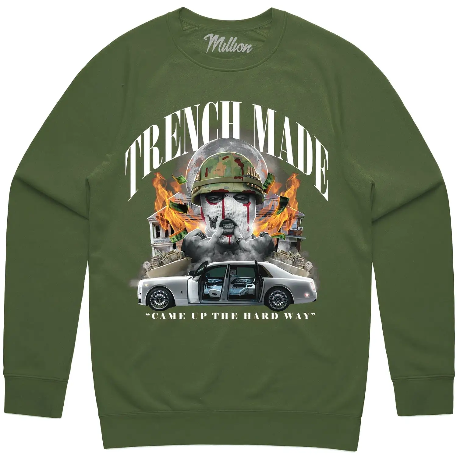 TRENCH MADE SOLDIER : Olive Crewneck Sweater