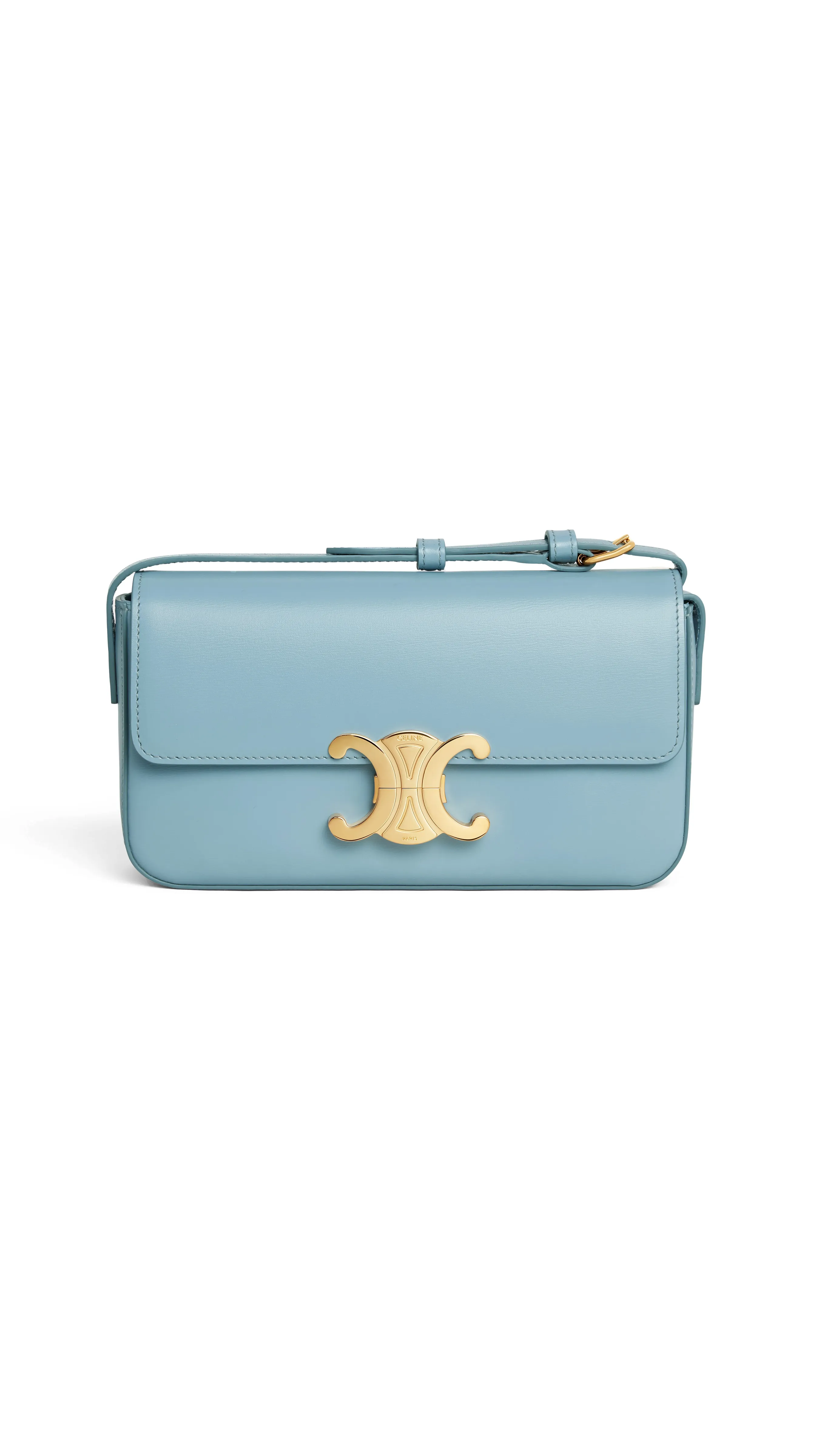 Triomphe Shoulder Bag in Shiny Calfskin - California Blue