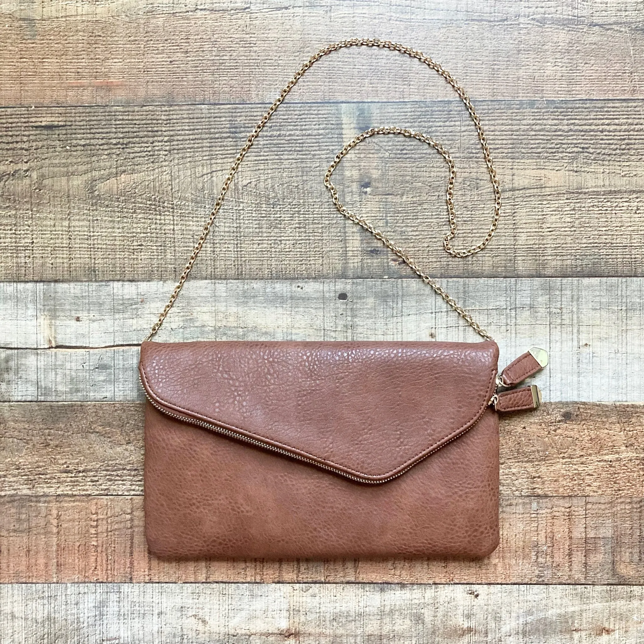 Urban Expressions Brown Leather Clutch with Chain Strap NWT