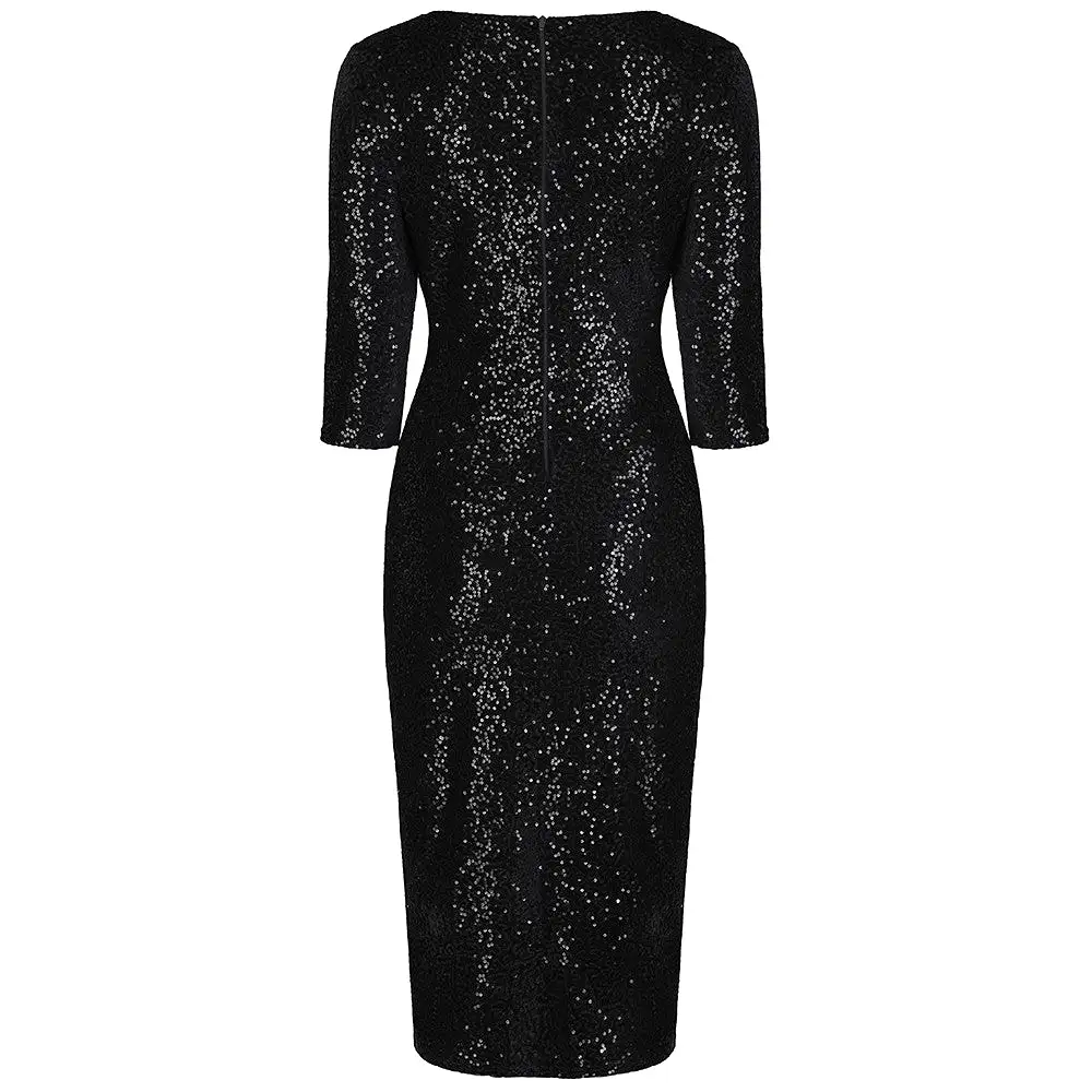 Vintage 1940s Black Velour Sequin Wiggle Dress