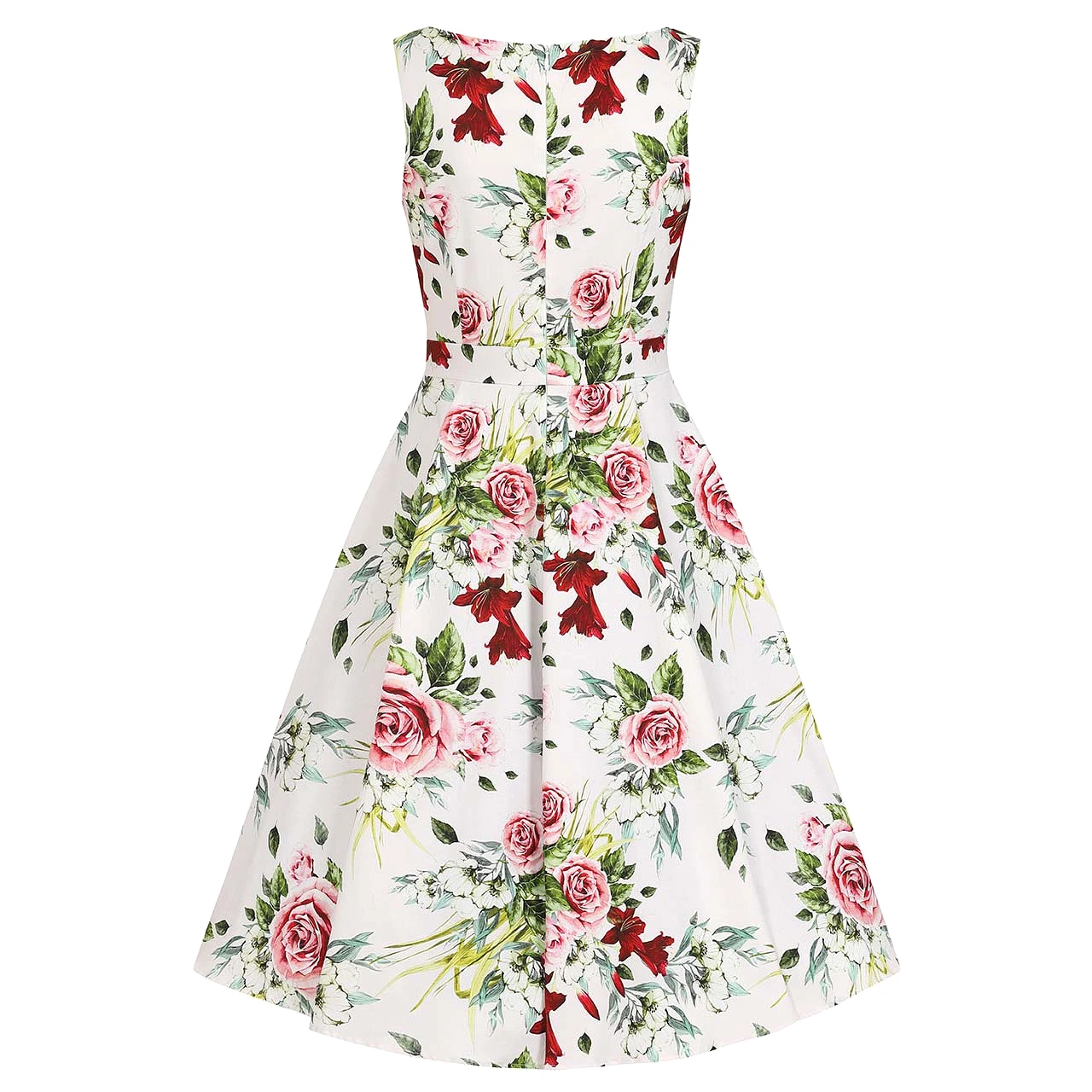 White Floral Print Vintage Rockabilly 50s Swing Dress