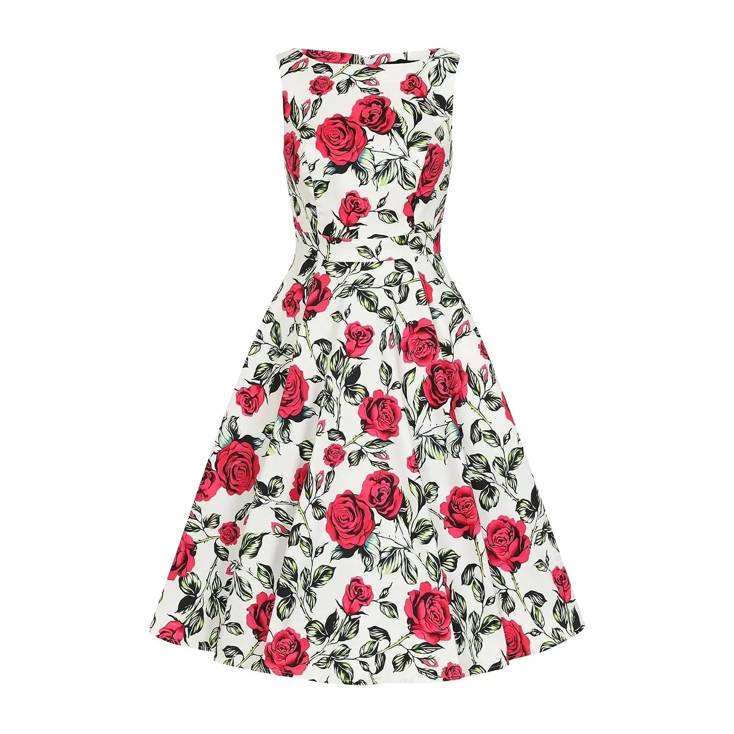 White Rose Floral Audrey Rockabilly 50s Swing Dress