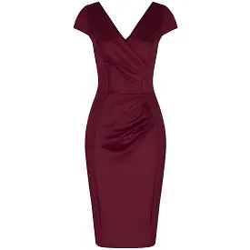 Wine Capped Sleeve Bodycon Wiggle Dress