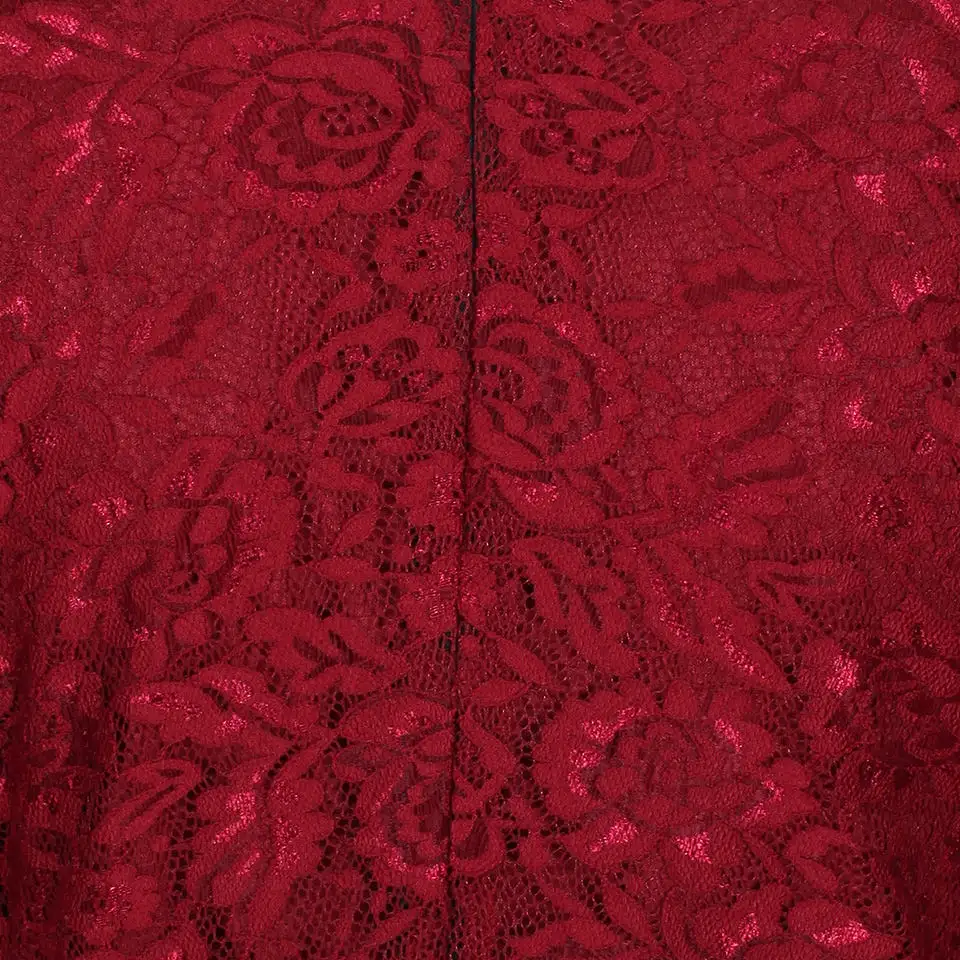 Wine Red Vintage Capped Sleeve Rose Lace Pencil Wiggle Dress