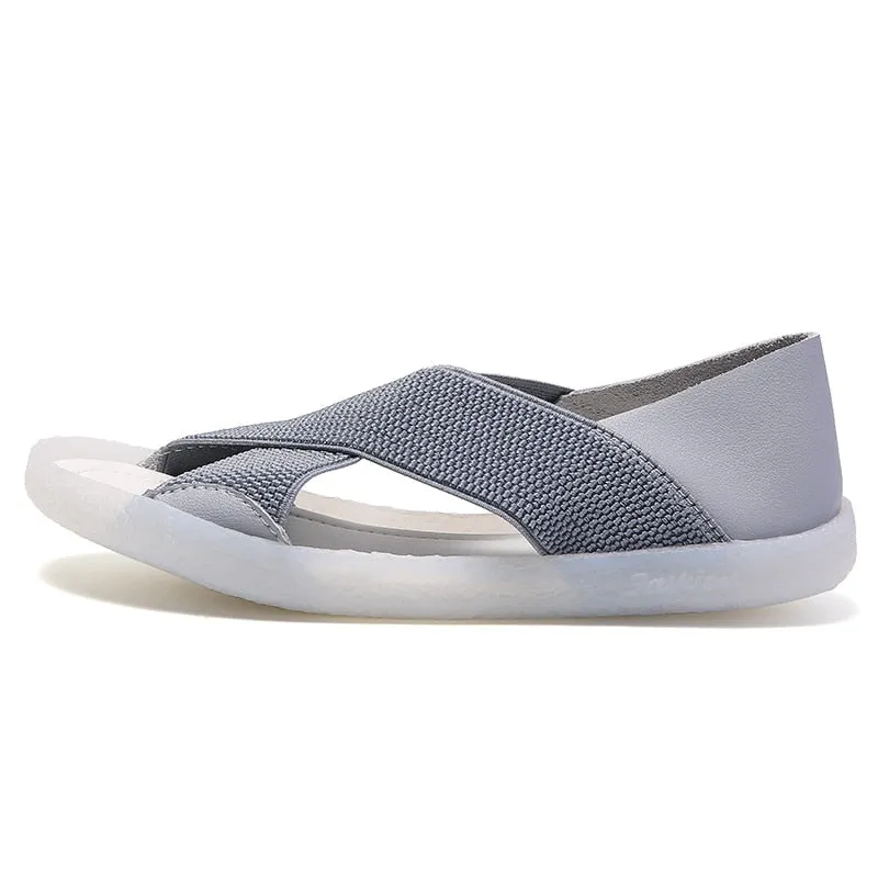 Women's Summer Concise Style Solid Elastic Stretch Slip-On Sandals