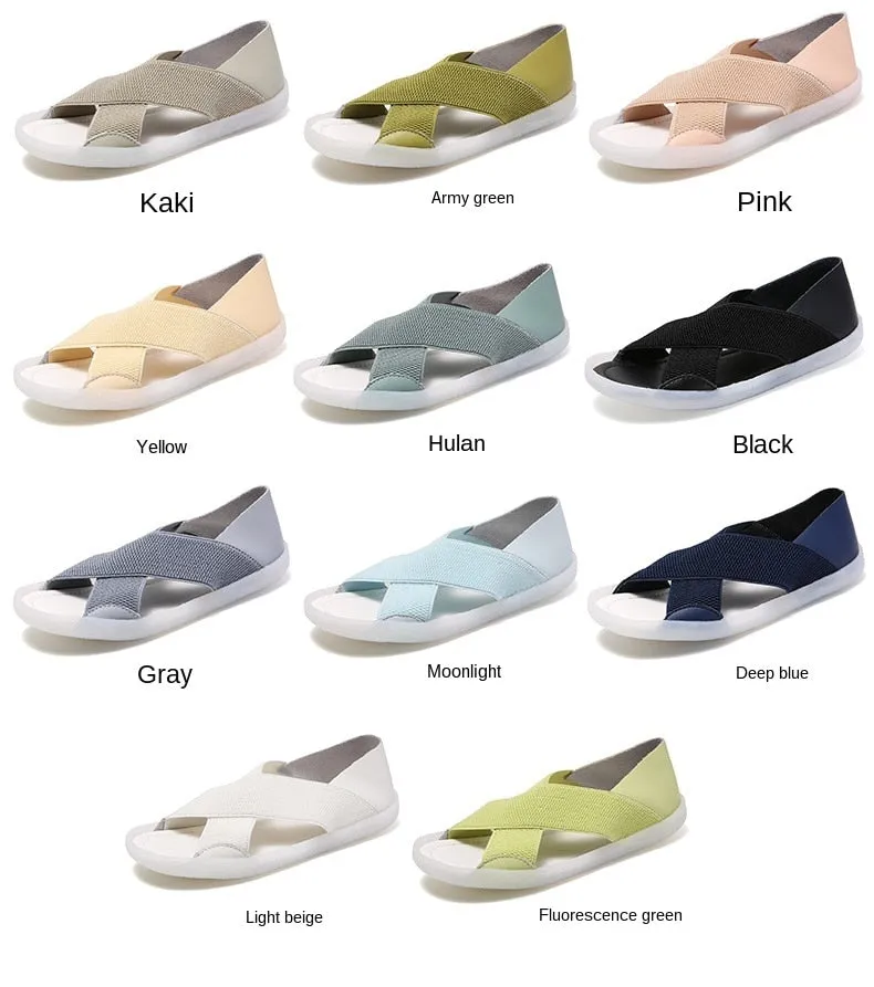 Women's Summer Concise Style Solid Elastic Stretch Slip-On Sandals