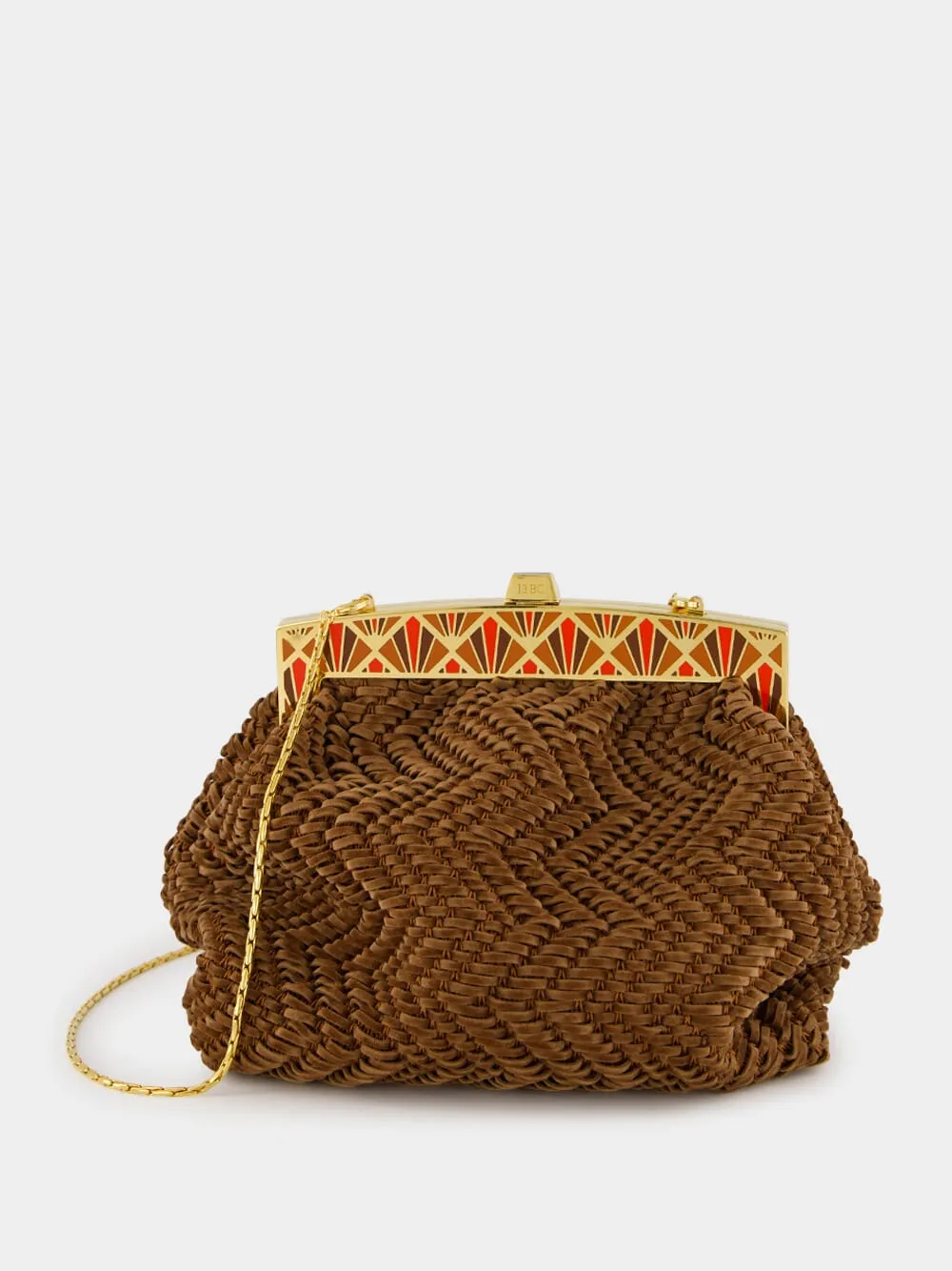 Woven Brown Suede Clutch Bag