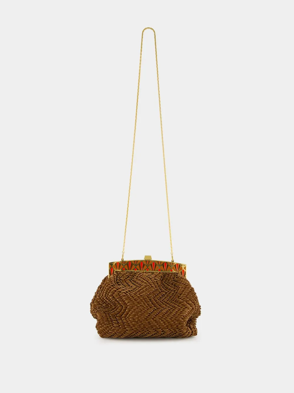 Woven Brown Suede Clutch Bag