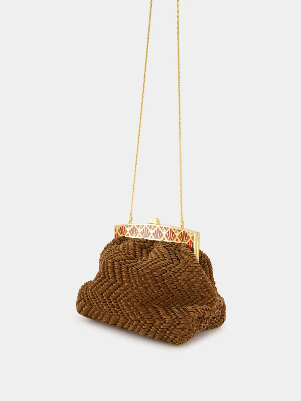 Woven Brown Suede Clutch Bag